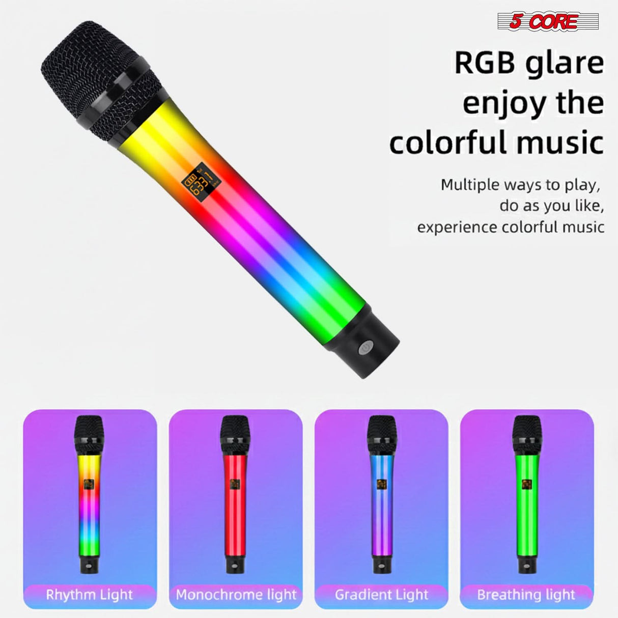 5 Core Microphone Wireless Karaoke Singing Mic Rechargeable Microfonos Inalambricos w LED Lights
