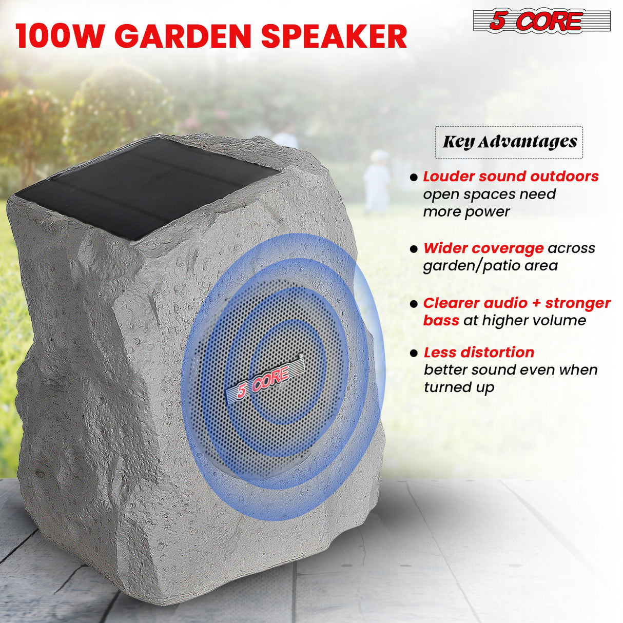 5 Core Outdoor Rock Speakers 100W Bluetooth Waterproof Landscape Speaker for Patio Pool Outdoor