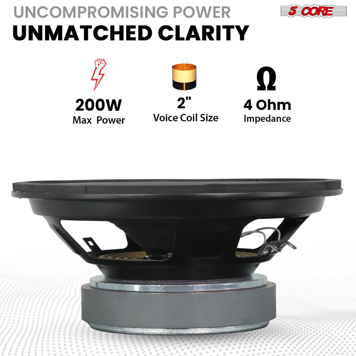 5Core 8 Inch Car Woofer Audio Pair 2000W Combined 4Ohm Deep Bass Sub Woofer Component Speaker System