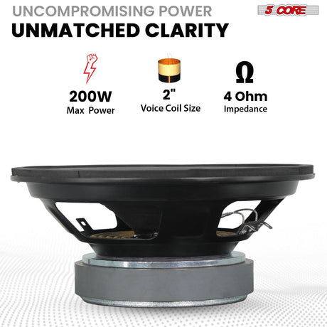5Core 8 Inch Car Woofer Audio Pair 2000W Combined 4Ohm Deep Bass Sub Woofer Component Speaker System