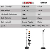 5 Core Mic Stand Floor Pair Height Adjustable Universal Heavy Weight Microphone Stands Round Base