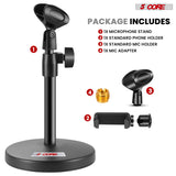 5Core 3n1 Mic Stand Desk Adjustable Table Microphone Stands w Phone Holder Mic Clip