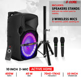 5Core 10 inch PA Portable Bluetooth Party Speaker Karaoke Boombox + 2 Wireless Mics