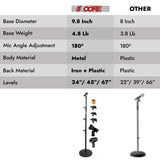 5 Core Microphone Stand 3 Level Height Adjustable 24-67" w Heavy Duty Round Base Floor Mic Stands