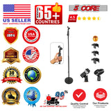5 Core Microphone Stand Pair Universal Floor Height Adjustable 35 to 57" Round Base Mic Stands Quick Setting Lock-Tight Knob w 5/8 Thread Adapter