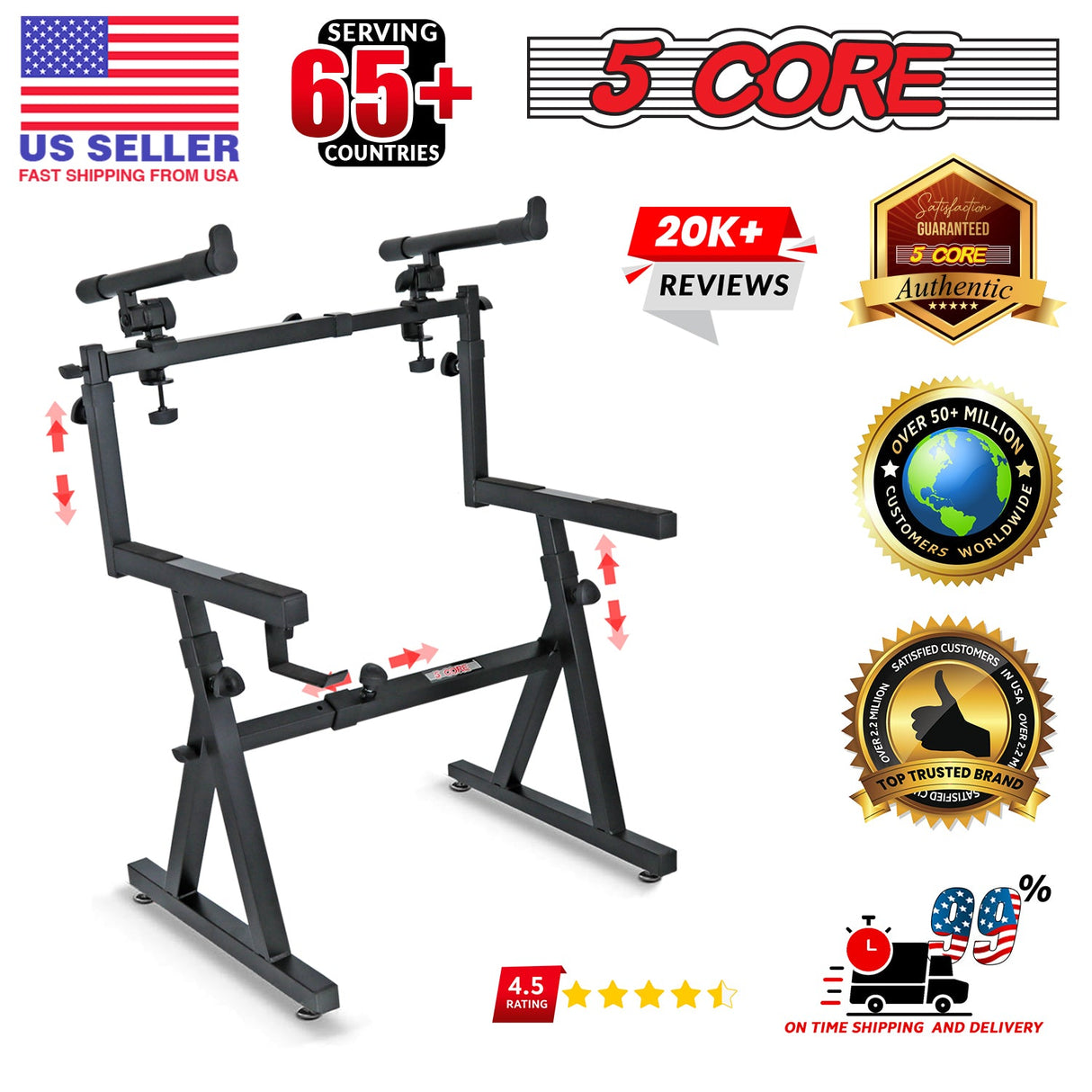 5Core 2 Tier Keyboard Stand Z Style Adjustable Heavy Duty Electric Piano Riser Holder