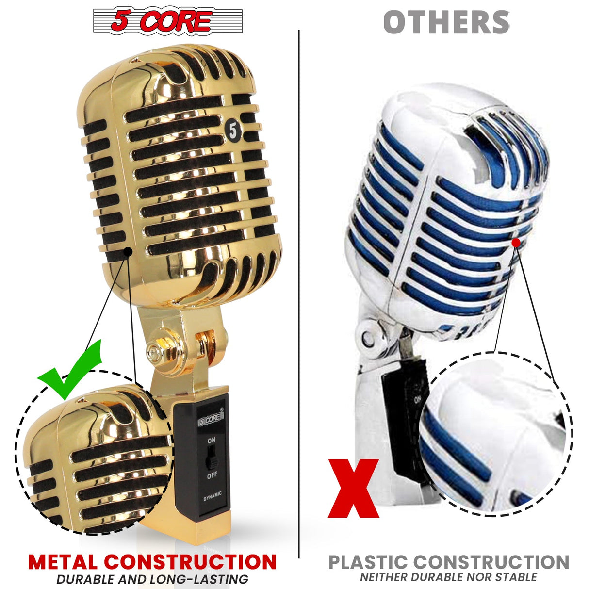 5Core Vintage Microphone Classic Dynamic Professional XLR Studio Retro Style Mic Gold