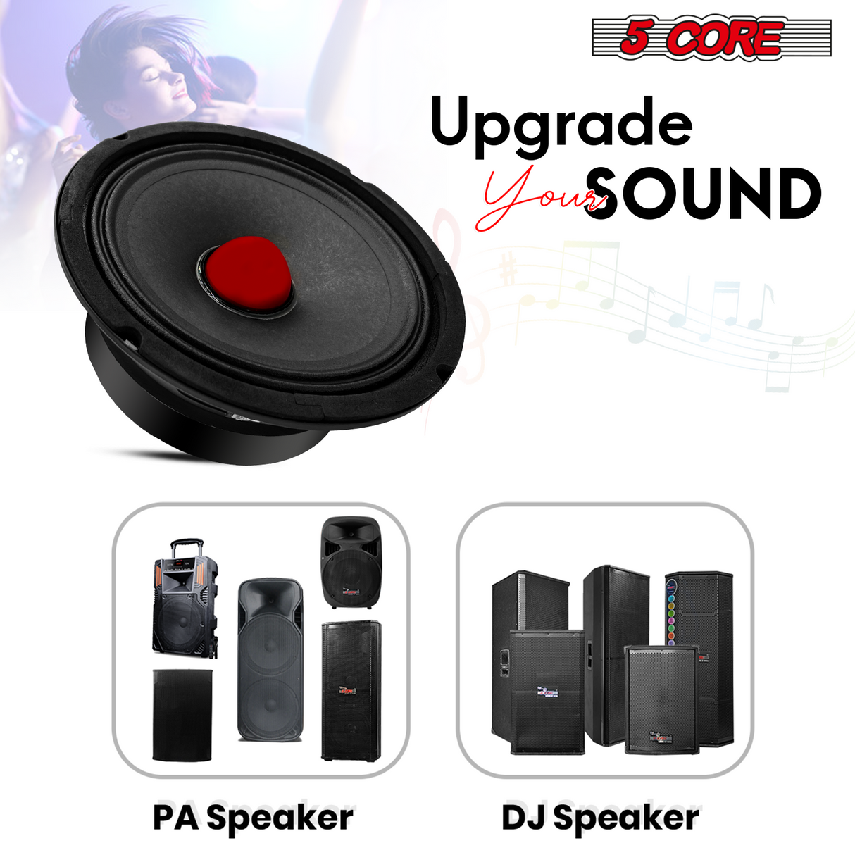 5Core 6.5 Inch Midrange Door Speaker 360W Subwoofer w Aluminum Bullet 8Ω Sub Woofer 1 PC