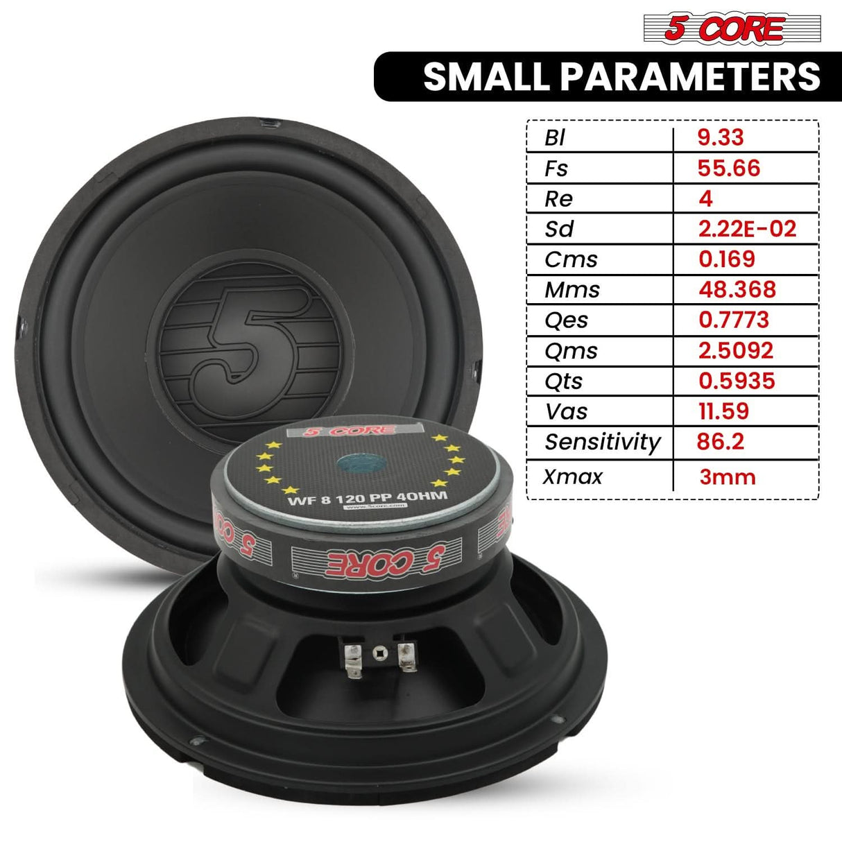 5 Core 8 Inch Subwoofer 200W Car Audio Woofer 4 Ohm Replacement Deep Bass Component Loud Speaker