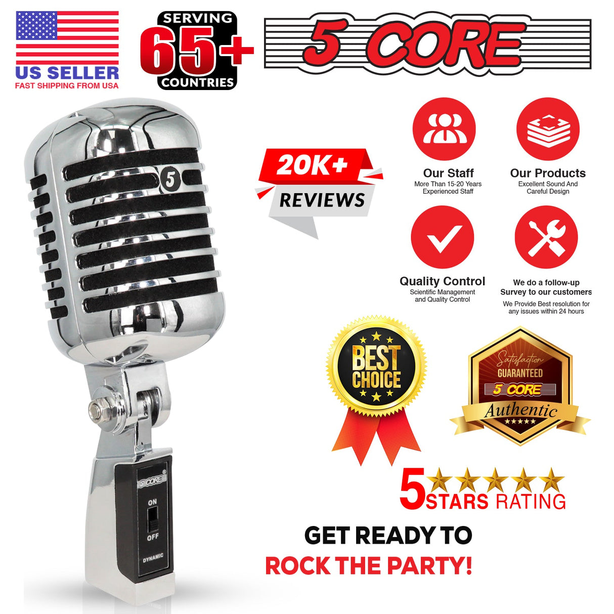 5Core Vintage Microphone Classic Dynamic Professional XLR Studio Retro Style Mic BLACK
