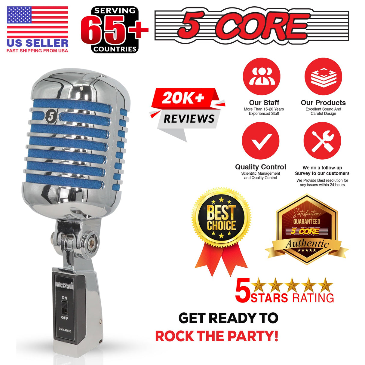 5Core Vintage Microphone Classic Dynamic Professional XLR Studio Retro Style Mic BLUE