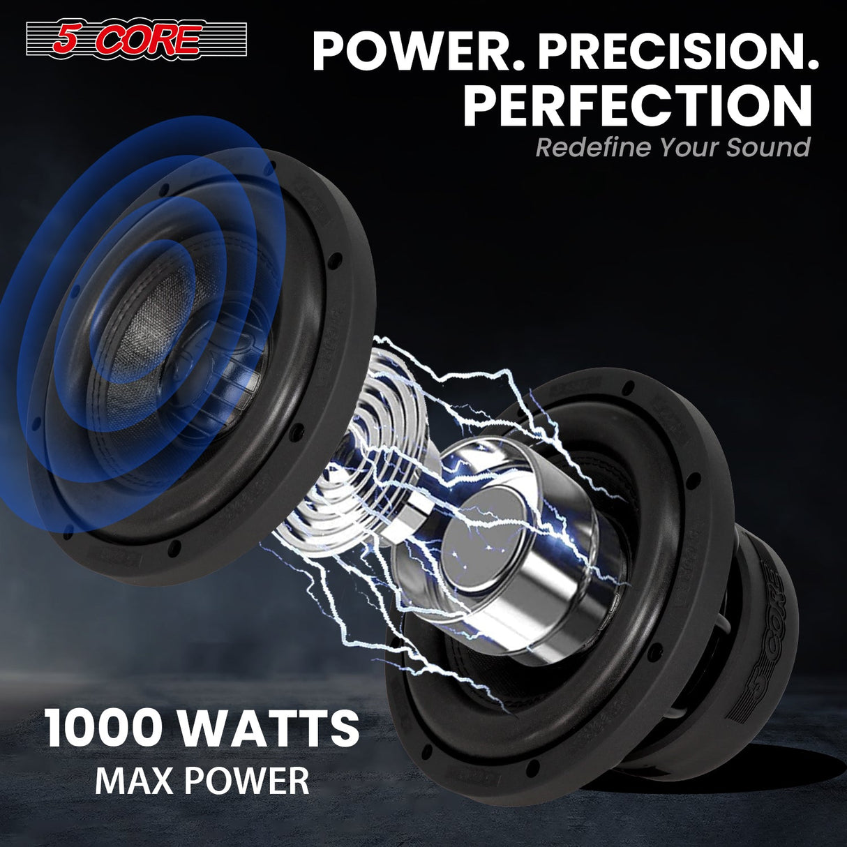 5Core 8 Inch Car Subwoofer Dual 4Ohm 1000W Component Sub Woofer Driver Aluminum Frame 8” Woofers