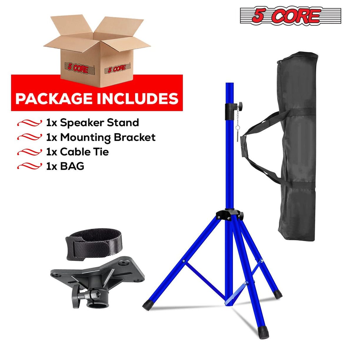 5Core Speaker Stands Adjustable PA DJ Tripod Heavy Duty w 35mm Mount Insert