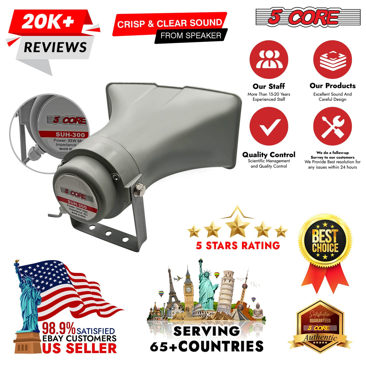 5 Core PA Horn Speaker Outdoor Siren Loudspeaker 35W RMS Loud Megaphone Driver Horn