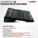5 Core Audio Mixer 12 Channel DJ Soundboard USB Interface Bluetooth Mixing Console w 99 DSP Effect