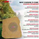 5 Core Rock Speaker Outdoor Waterproof Bluetooth Garden Speakers Solar & USB Charging RGB Colors for Patio Pool & Home