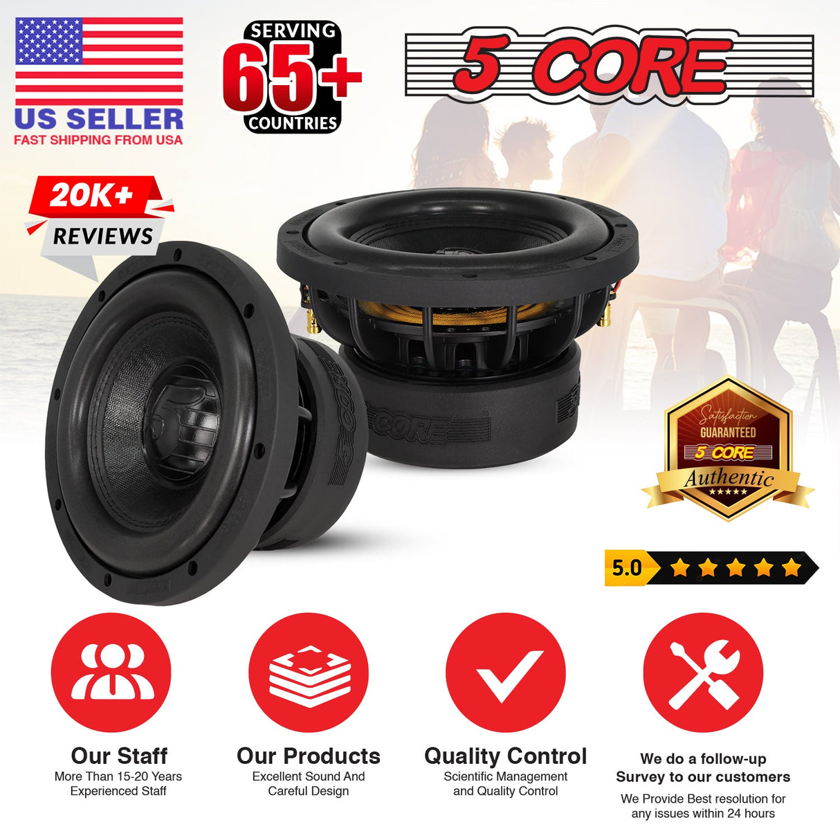 5Core 8 Inch Car Subwoofer Dual 4Ohm 1000W Component Sub Woofer Driver Aluminum Frame 8” Woofers