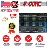 5Core DJ Audio Mixer 24 Channel Stereo Sound Board w 256 effects USB Bluetooth 48V Phantom Power