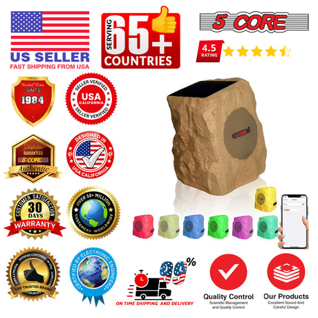 5 Core Outdoor Rock Speakers 4Pcs 100W Bluetooth Waterproof Landscape Speaker for Patio Pool Outdoor