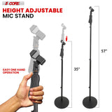 5 Core Microphone Stand Pair Universal Floor Height Adjustable 35 to 57" Round Base Mic Stands Quick Setting Lock-Tight Knob w 5/8 Thread Adapter
