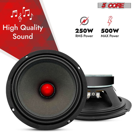 5 Core 8" Subwoofer Speaker 500W Mid Range PA DJ Audio Sub Woofer 8Ohm Deep Bass Replacement Driver