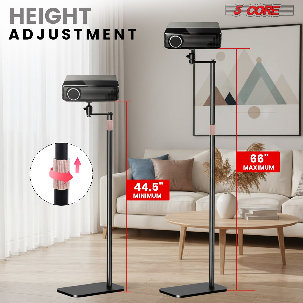 5 Core Projector Stand Floor Adjustable 66" Universal Projectors Support for Home Office & Studio