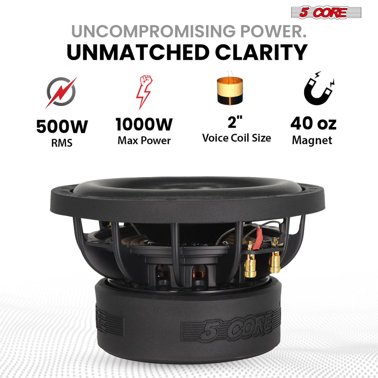 5Core 6.5 Inch Car Subwoofer Dual 4Ohm 1000W Speaker Sub Woofer Driver Aluminum Frame 6.5” Woofers