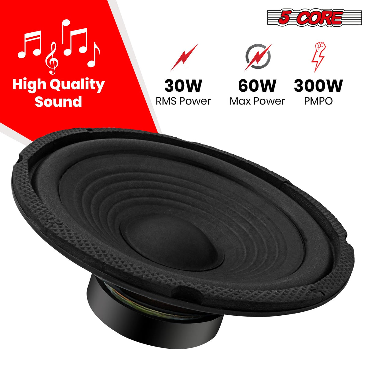 5Core 6.5 Inch Subwoofer speaker 300Watt Car Subwoofer 4Ohm Replacement Sub Woofer