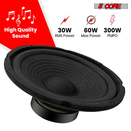 5Core 6.5 Inch Subwoofer speaker 300Watt Car Subwoofer 4Ohm Replacement Sub Woofer