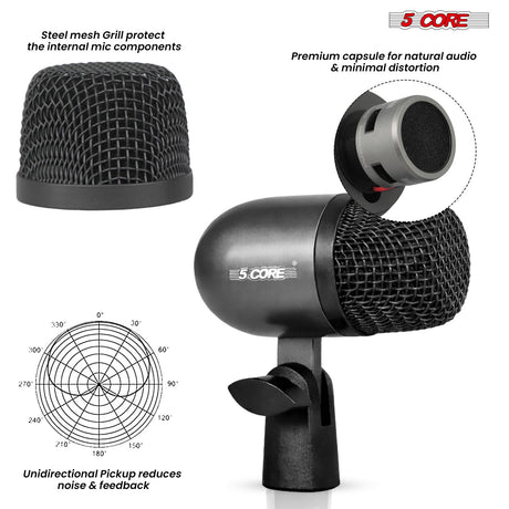 5 Core Conga Mic Snare Tom Microphone Drum Kit Condenser XLR Instrument Mics