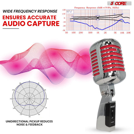 5Core Vintage Microphone Classic Dynamic Professional XLR Studio Retro Style Mic RED