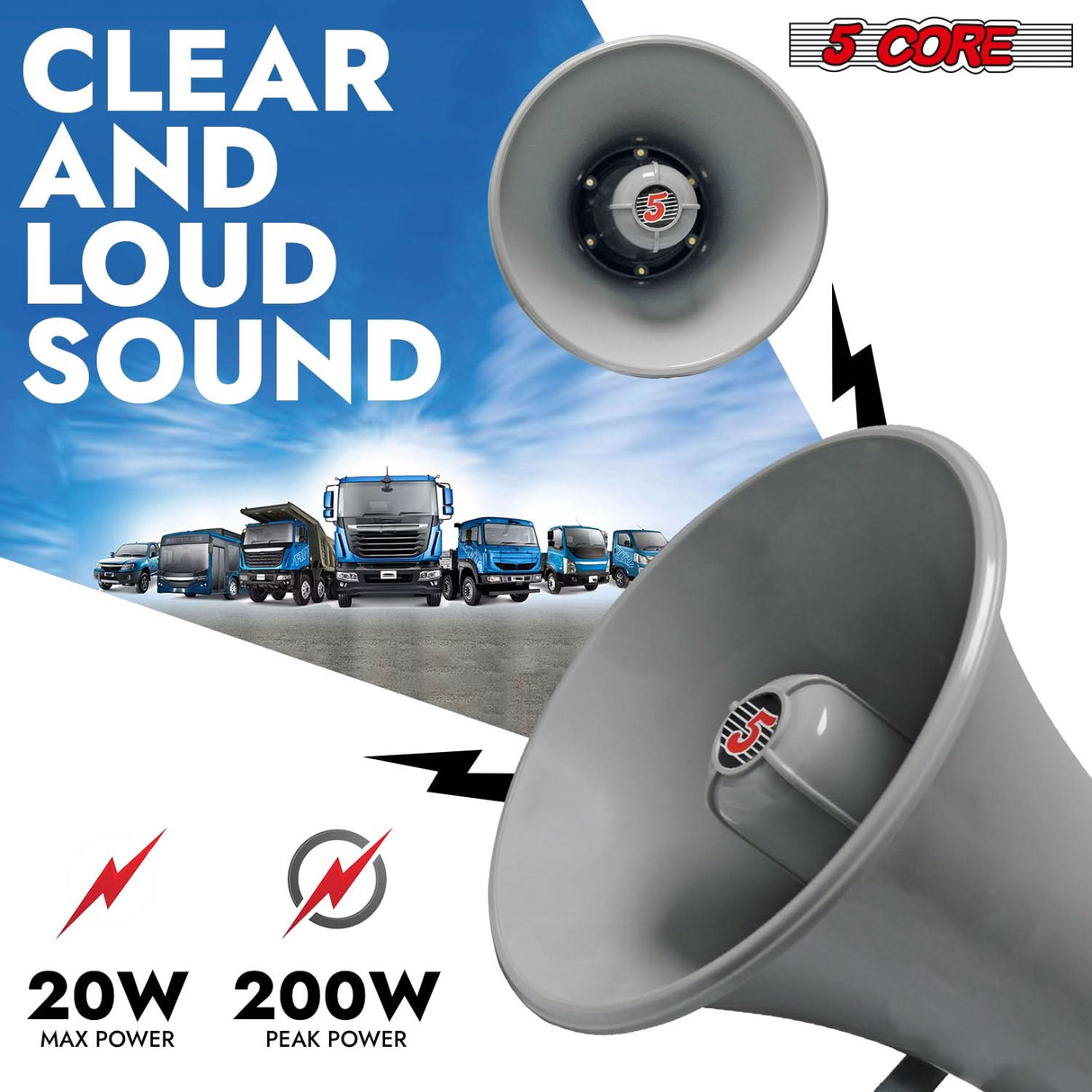 5Core PA Speaker Pair 200W Bull Horn Loud Audio Indoor Outdoor Speakers System 8Ohm Reflex Megaphone