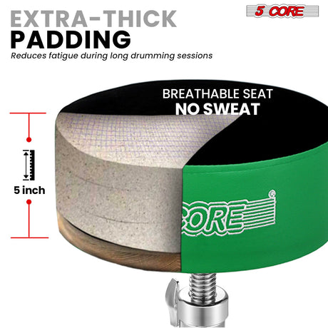 5 Core Drum Throne 5" Padded Guitar Stool Adjustable Heavy Duty Music Chair Seat w Luxury Velvet Top