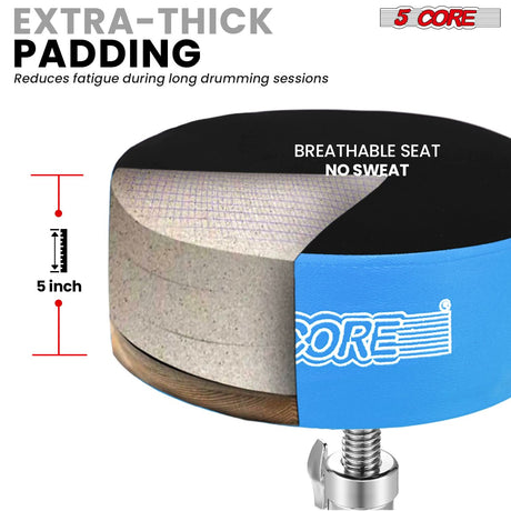 5 Core Drum Throne 5" Padded Velvet Top Guitar Stool Drummer Chair Swivel Adjustable Musician Seat