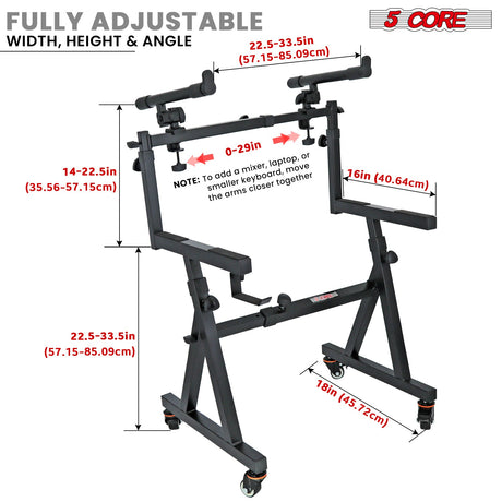 5Core 2 Tier Keyboard Stand Z Style Adjustable Electric Piano Riser Holder With Wheels