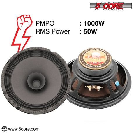 5 Core 8" Subwoofer 1000W Dual Cone Car Audio Sub Woofer 4 Ohm Deep Bass Replacement Loud Speaker