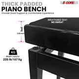 5 Core Adjustable Piano Bench Thick 3.25" Solid Wood Keyboard Stool Heavy Duty Musician Chair