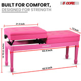 5 Core Duet Piano Bench 3.5 Inch Padded Cushioned Stool Wooden Heavy Duty Musician Chair w Storage