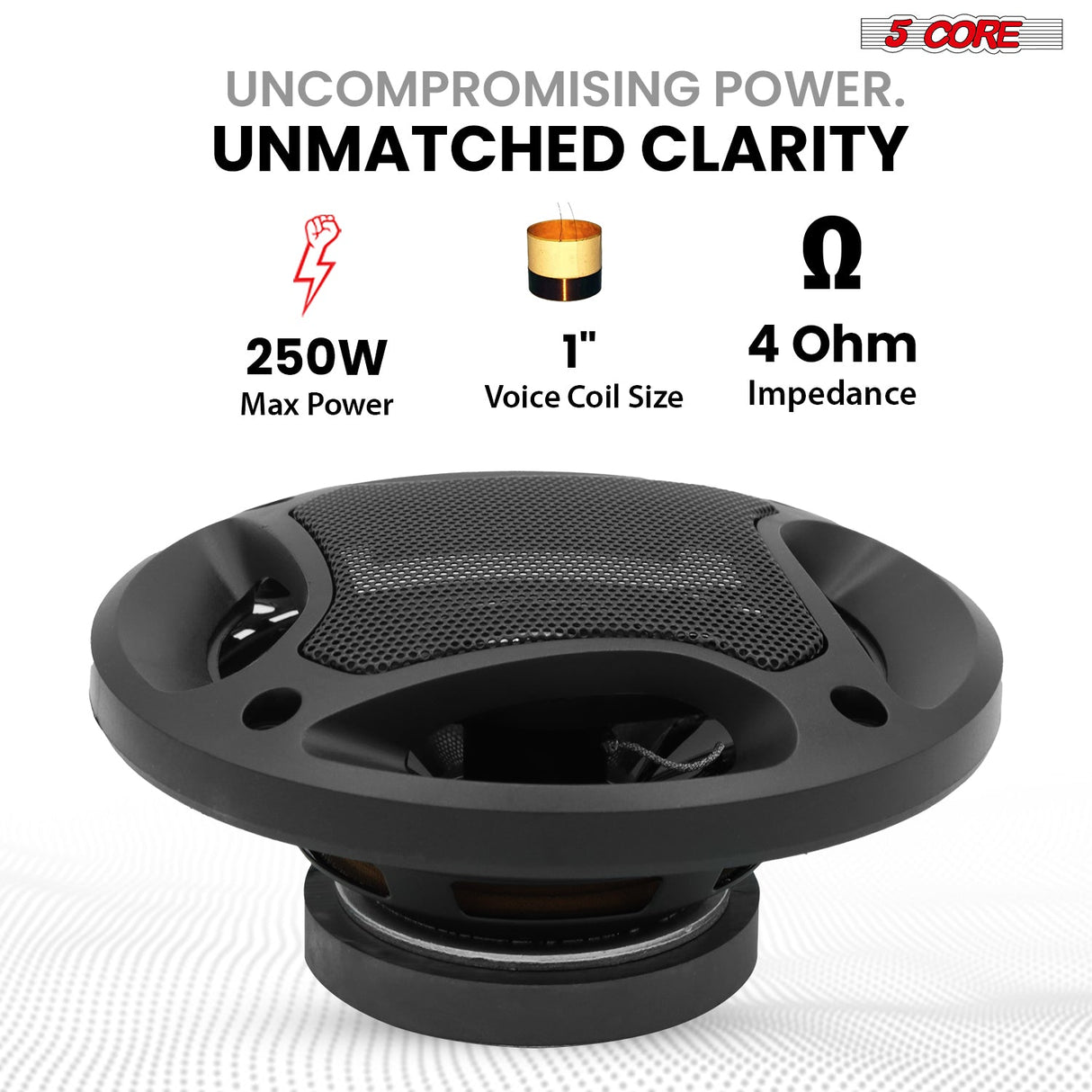 5 Core 2 Way 4" Car Speaker 250W Coaxial Component Speaker Universal Quick Easy Fit for Cars