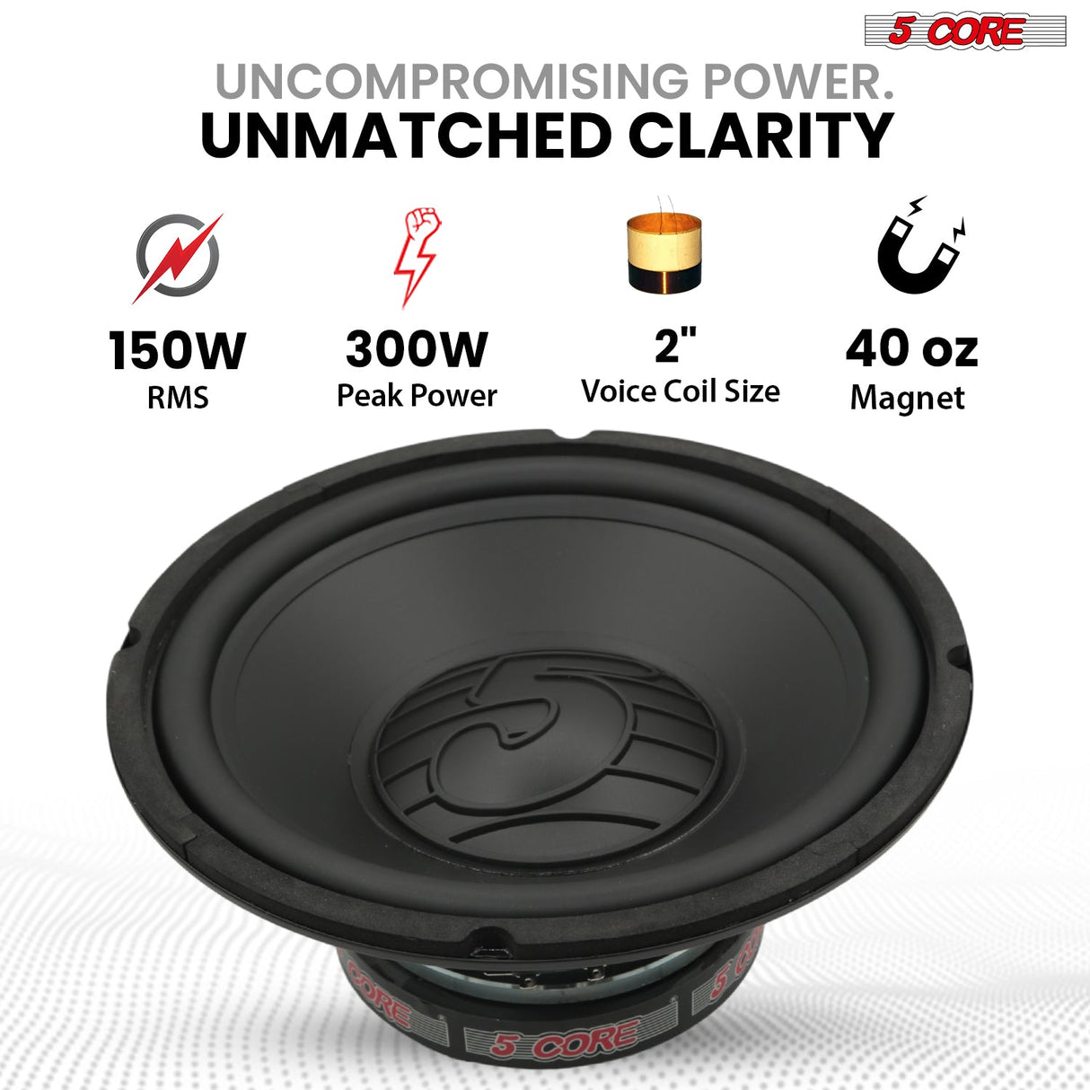 5 Core 10" Subwoofer Pair 300W Car Woofer 4 Ohm Replacement Deep Bass Sub Loud Speaker for Vehicle