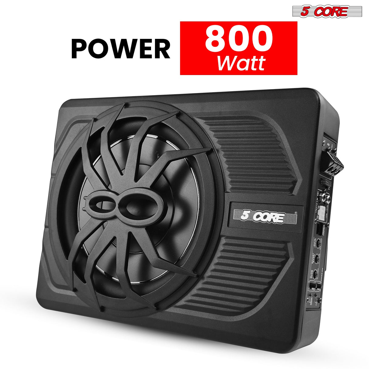 5Core 10 inch Slim Under Seat Car Audio Subwoofer 800W Built in Amplifier Sub Woofer LED Light