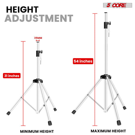 5 Core Speaker Stands Pair Adjustable 54 Inch Tripod 132 lbs Capacity 35mm Mount for DJ PA Use