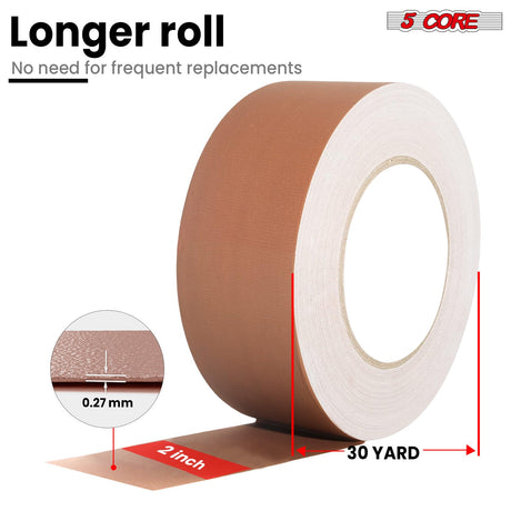 5 Core Gaffers Tape 2 Inch 30 Yards Professional Brown Pro Gaff Tape Non Reflective Water Resistant