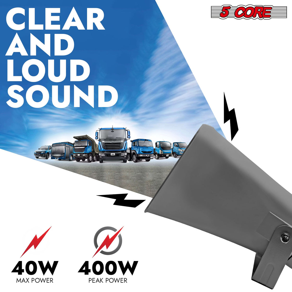 5 Core PA Horn Speaker Outdoor 8x16" Siren Loudspeaker 40W RMS Loud Megaphone Driver Horn