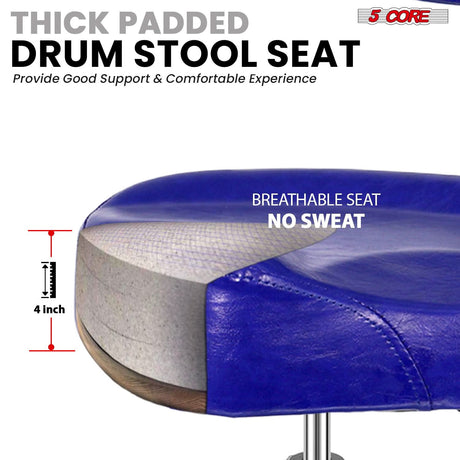 5 Core Drum Throne 4" Padded Seat w Backrest Airlift Adjustable Chair Ergonomic Drummer Stool