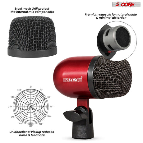 5 Core Conga Mic Snare Tom Set Professional XLR Cardioid Unidirectional Instrument Microphone Kit
