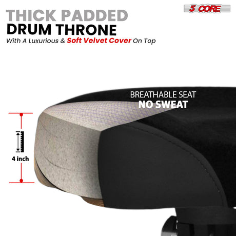 5 Core Drum Throne w Backrest 4" Padded Stool Airlift 25" Adjustable Drummer Stool 441Lb Capacity