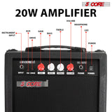 5 Core Guitar Amplifier 20W Electric Portable Mini Amp w Built in 6.5" Speaker Aux Headphone Jack
