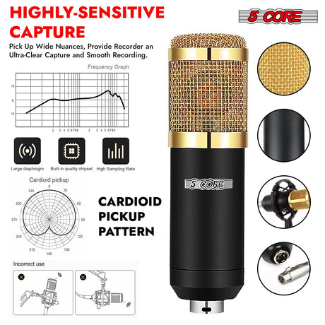 5Core podcast bundle with condenser cardioid mic and boom arm, professional recording kit