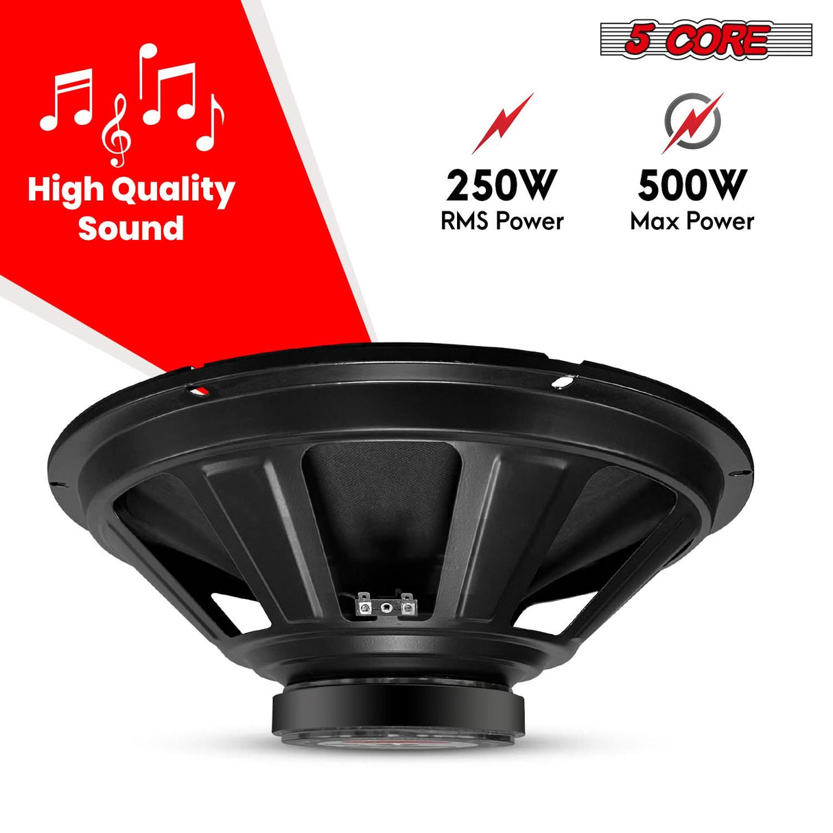 5Core 15 inch PA subwoofer speaker durable frame side angle view